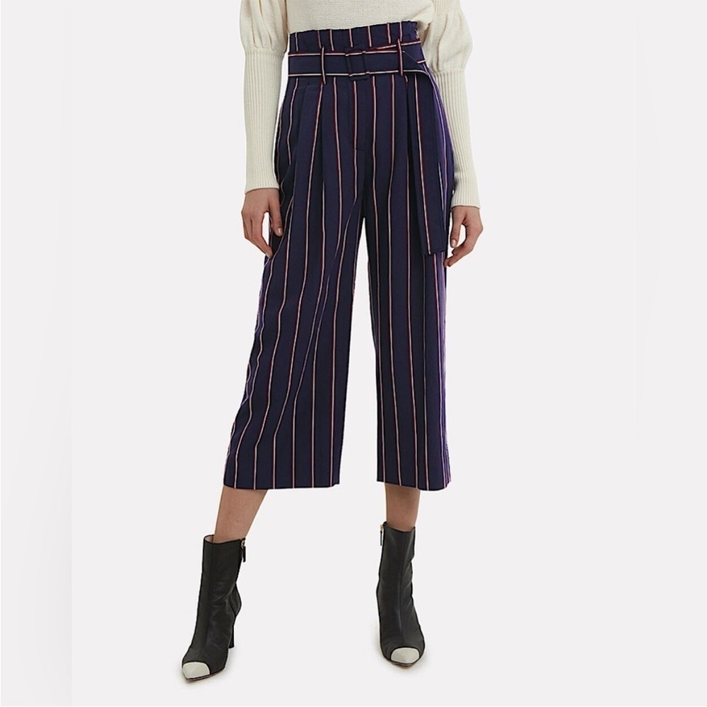 Derek Lam 10 Crosby Blue Navy Striped Satin Culottes Pants Size 00